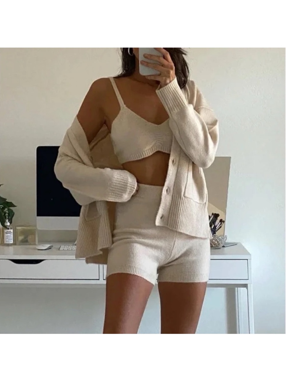 Nyla Knit Lounge Set - cardigan & shorts